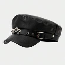 1 Piece Hip Hop Punk Style Flat Top Cap Men's And Women's Fashion Leather Long Rivet Retro Snapback Cap - Đầu Tháp Trống - Xem 3