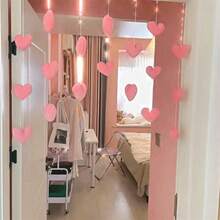 7/9Strings DIY 2D Door Curtain, Pink Planet Minimalist Door Curtain - Cute Pink Retro Stars And Bow Decorative Half-Curtain, No-Hole Kitchen Decoration For Girls' Room, Bedroom & Living Room, Elegant Lightweight Design