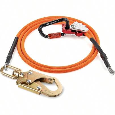 TRSMIMA Steel Wire Core Flipline 8ft Fall Protection Arborist Climbing Tree Arborist 1/2 Gaanized Steel Cable Lanyard Kit With Swivel Snap Hook Triple Lock Carabiner Rope Grab Adjuster