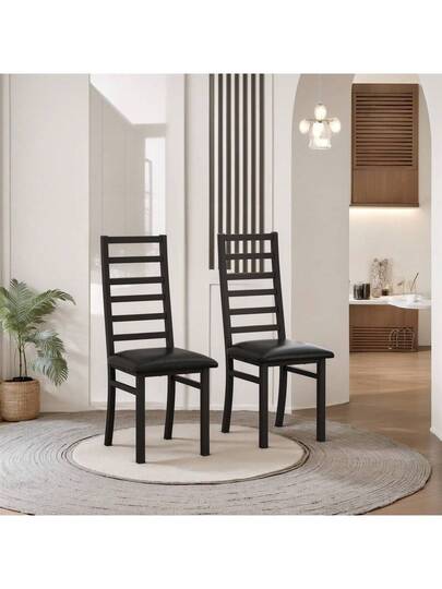 Set Of Metal Dining Chairs, Steel Legs PU Leather Seats, Armless High Back Kitchen, Living Room, Grijs view 7