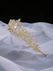 1pc Glass Crown, 1pc Elegant Gold Princess Headpiece Hair Accessory, Suitable For Women, Suitable For Balls, Birthday Parties, Weddings, Photography, Beauty Pageants, Cosplay, Alloy Rhinestone Bridal Crown Headband, Party Decor