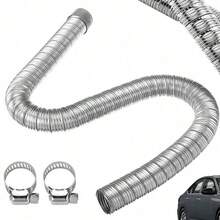 Abgasschlauch 100cm für -Standheizungen - 24mm Durchmesser, Kompatibel mit Webasto Eberspächer Espar, Vollständiges Set mit Befestigungsschellen - Silber - Übersicht 4