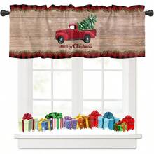 LUANTIANPAI Cortina de ventana de Navidad para cocina recámara camión árbol de Navidad copos de nieve decoración de copos de nieve cortina corta a cuadros rojos bolsillo para barra de cenefa - Navidad344 - Ver 1