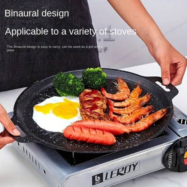 Maifanshi Baking Tray, Sun Plate, Korean Style Barbecue Plate, Cast Iron Barbecue Baking Tray, Non Stick, Multifunctional, Suitable For Gas And Electric Stoves, Outdoor Camping, Garden, Lawn Cooking, Steak Plate