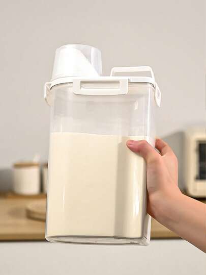 1pc Transparent Sealed Jar With Pouring Spout, Small Canister For Storing Grains & Cereals, Rice & Flour Moisture & Insect Proof Storage Container, Suitable For Home, Housewarming Gift