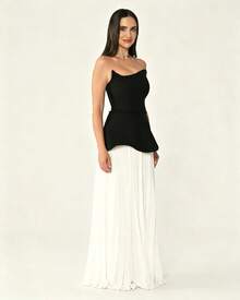Elegant Black & White Pleated Chiffon Formal Dress, Suitable For Formal Occasions - Black and White - View 3