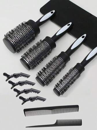 1pc/4pcs/6pcs/10pcs Black & White Roller Comb - Fine Tooth Comb Pointed Tail Comb Hair Clips, For Easy, Smooth Curly And Straight Hairstyles - Plastic Bristle Regular Hair Roller Brush With ABS Plastic Handle, Portable Professional Styling Tool
