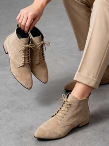 Botas de mujer, botas cortas con punta puntiaguda, modernas y casuales, zapatos casuales modernos y versátiles, livianos y cómodos, adecuados para uso diario informal. - Caqui - Ver 2