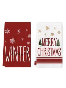 2 Pcs Poinsettia Pine Cone Christmas Reindeer Pine Tree Kitchen Towels Colorful Dish Towels Cooking Hand Towels Farmhouse Home Kitchen Dining Room Bathroom Decorative Hand Towels - Red and White - View 6