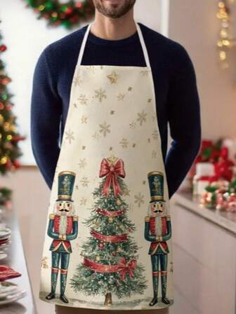 1 pieza Delantal de Navidad - Delantal de cocina navideño con soldado cascanueces, material de poliéster duradero, adecuado para hornear, cocinar, fiesta de Navidad - Delantal navideño fácil de limpiar para el hogar, restaurante, regalo, decoración navideña de cascanueces, disfraz de fiesta