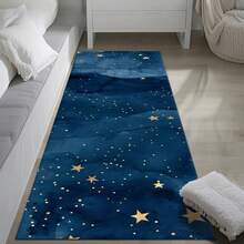 1Pc Navy Blue & Golden Star Runner Rug-48x16in(121x40cm),60x18in(152x45cm) Low-Pile Long Carpet,No Lint,No Odor,Non-Slip Backing For Kitchen, Bathroom, Bedroom Hallway - Ideal For Large Spaces & Modern Decor, Durable Material,Holiday Selection,Christmas&Thanksgiving Day - 01-48x16 英吋(121x40公分) - 查看 3