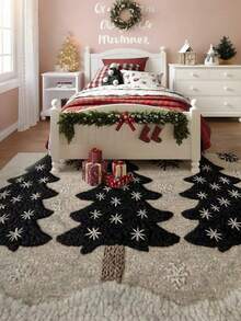 1 件装圣诞树图案浴室地垫，防滑涤纶纤维地毯，可机洗速干绒面地垫，低绒针织涤纶材质，TPR 背衬，节日浴室装饰 - 彩色 - 查看 7