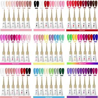 Mtssii 6 件 10ml 凝胶指甲油套装，持久、无铅半永久性可剥 UV 凝胶清漆，适合夏季指甲，DIY 美甲设计，全套装饰，美甲绘画凝胶，带盒装 Vernis 套装，适用于沙龙和家庭