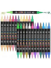 72支/144色双头双色丙烯颜料马克笔，自流式丙烯颜料马克笔，墨水丰富，出墨流畅，颜色分类全面，颜色可叠加，覆盖力强，毡尖笔头，适用于画布、岩石绘画、木材、玻璃、陶瓷、纺织品、DIY工艺品、返校季等多种材质，可选12/24/36/48/24/48/72/96色 - 彩色 - 查看 4