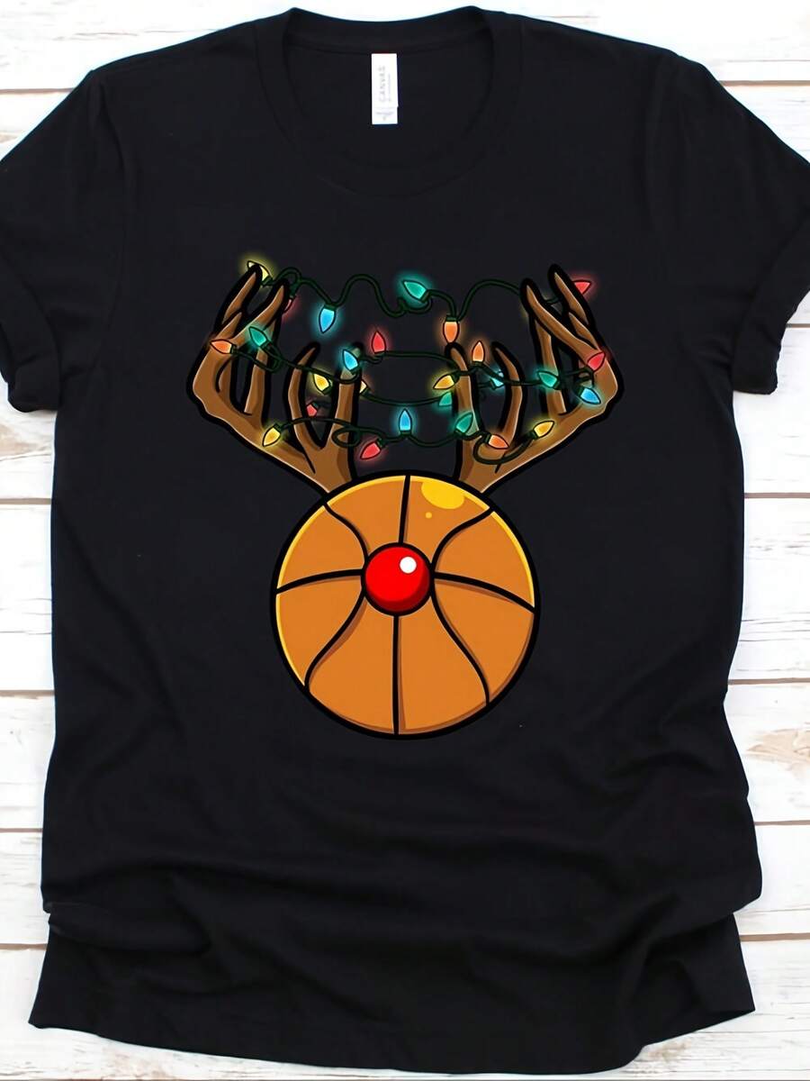 Basketball Reindeer Cistmas Light Shirt, Cistmas Gift, Reindeer Graphic, December 25th, Basketball Lover, Basketball Player, Basketball - Phong cách 5 - Xem 1
