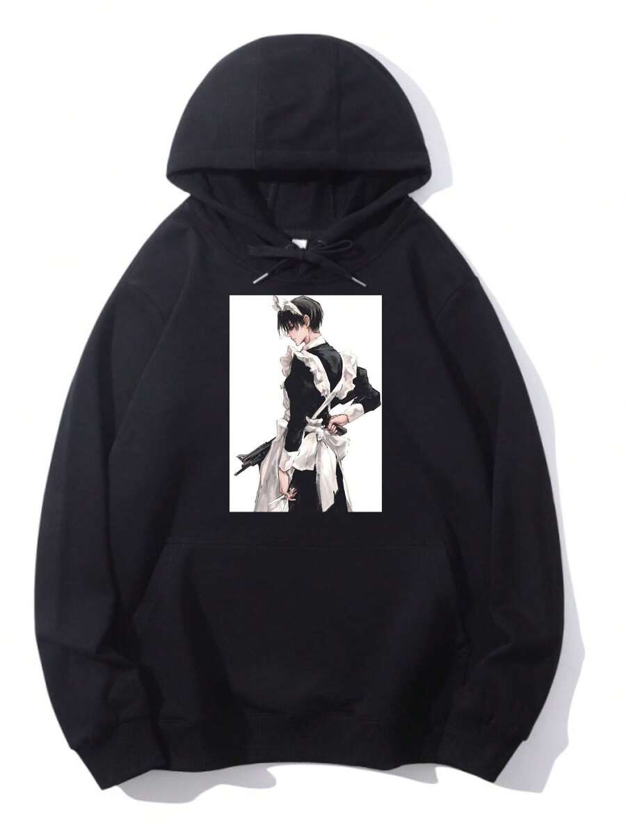 "Trending Elegant Anime Butler Character Graphic Anime Aesthetic Fan Fashion Sweatshirt"Unisex Hoodie: Loose Fit, Makes You Look Slimmer, Stylish For The Street. Classic Hood, Easy To Match, Fits All Body Types. - 黑色 - 查看 1