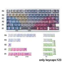 Juego completo de 123 teclas con diseño de arcoíris / Arknights / líneas de graffiti, teclas transparentes, altura original del fabricante, compatible con diseños de teclado de 61/64/75/87/98/104