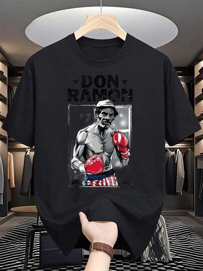 Camisetas para Hombre, Camisetas para Hombres, Ropa de Hombre, Camisetas para Hombres, Ropa, Imagen de Camiseta Don Ramón Boxer 180G Blanca y Negra, Patrón de Impresión Retro de Boxeo, Impresión de Alta Calidad, Cuello Redondo, Ajuste Holgado Básico, para Hombres y Mujeres, Transpirable, Versátil, Lavable a Máquina, Cómoda, Talla S ~ 3XL, Diario, Casual, Deportiva, Esencial para el Verano. playera de hombretops sudaderas para mujerLoose, casual and versatile top T-shirt