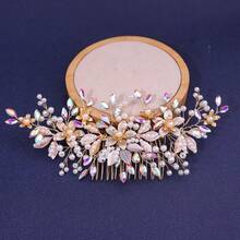 Rhinestone Pearl Hair Comb - Golden Diamond - View 12