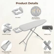 1 pieza Tabla de planchar plegable de tamaño completo con 4 patas para lavandería de Butterslay - Gris y blanco - Ver 3