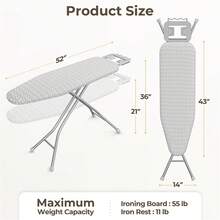 1 pieza Tabla de planchar plegable de tamaño completo con 4 patas para lavandería de Butterslay - Gris y blanco - Ver 8