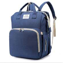 mochila con cambiador de pañales para bebé, mochila multifuncional de gran capacidad, mochila de viaje con estación de cambio plegable - Azul - Ver 1