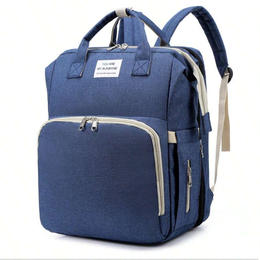 mochila con cambiador de pañales para bebé, mochila multifuncional de gran capacidad, mochila de viaje con estación de cambio plegable - Azul - Ver 1