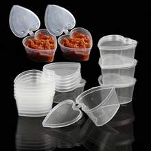 25/50pcs,Heart-Shaped Sauce Container, Transparent Plastic Storage Box With Lid, Scratch-Resistant, Leak-Proof, Food-, Uncoated, Portable Snack Dispenser Set