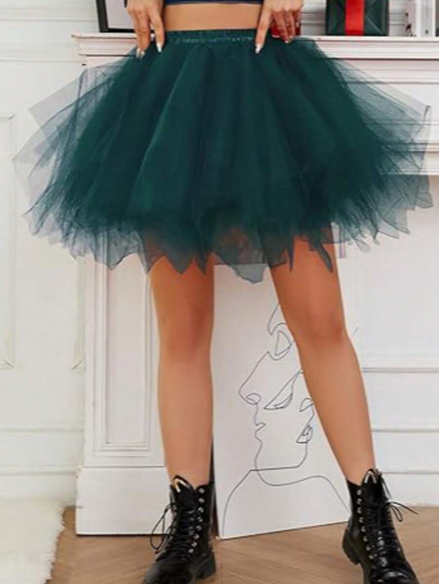 Women's Tutu Skirt Ballet Bubble Dance Skirts For Cosplay Party - 深綠色 - 查看 1