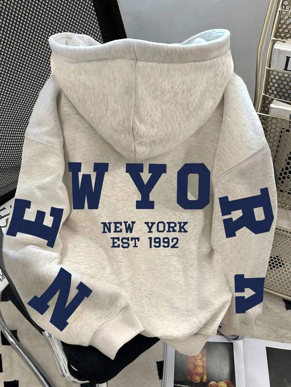 Sudadera con capucha casual de manga larga con estampado de letras LOVE JOYY para mujer, otoño/invierno