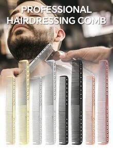 2pcs Aluminum Comb & Stainless Steel Haircut Comb, Salon Hairstylist Barber Cutting Comb, Grooming Flat Top Hair Comb - Multicolor - View 7
