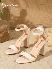 Sandalias De Tacón Mujer Correa Tobillo Calzado Chunky Dama - Blanco - Ver 7