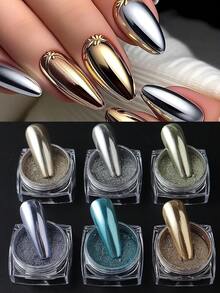 Polvo de uñas cromado, pigmento con efecto espejo metálico, polvo glitter espejo metálico para decoración de uñas, kit de manicura