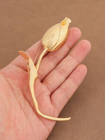 1 pezzo Spilla di gioielleria in lega di colore oro e argento a forma di grande fiore di tulipano, adatta per l'uso quotidiano delle donne