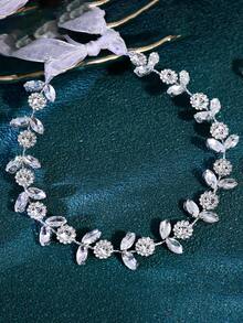 1pc Shiny Rhinestone Headband, Bridal Hairband With Organza, Women's Wedding Party Hair Accessory, Holiday Gift