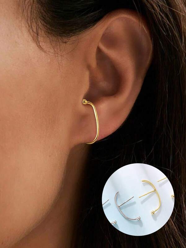 Un solo pendiente de plata de ley 925 con forma de E versátil - Un accesorio de oreja estilo coreano y personalizado para damas, y el regalo ideal para mamá, novia y mejor amiga