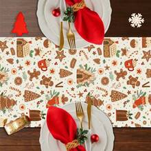 1PC Brown Gingerbread Man Christmas Table Runner, Made Of Polyester Material, Classic Christmas Gingerbread Man Farmhouse Kitchen Table Decoration, Home Party New Year Decorative Tablecloth - Brown - View 5