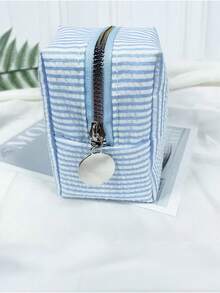 1pc Striped Pattern Fluffy Soft Cosmetic Bag, Travel Zipper Makeup Pouch, Storage Bag, Stationery Bag, Bubble Mesh Storage Bag, Storage Bag, Striped Storage Bag, Cute Plaid Toiletry Bag, Fluffy Plaid Cosmetic Bag, Large Zipper Travel Toiletry Bag, Multi-Functional Storage Bag, Suitable For Home Organization, Outdoor Travel, Business Travel, Bubble Mesh Student Desk Stationery Organizer Pencil Case - Multicolor - View 11