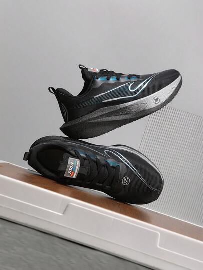 Jifffly Plus Size Men's Lightweight Breathable Mesh Casual Sports Shoes, Shock Absorbing Carbon Plate Running Sneakers