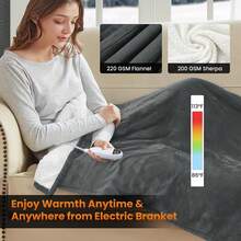 Heated Blanket Electric Throw - Machine Washable Soft Flannel Electric Blanket, Heating Blanket Fast Heating With 4 Timer Setting, 6 Heating Levels & LED Display - Grey - View 2