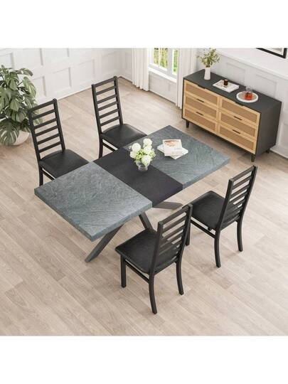 Set Of Metal Dining Chairs, Steel Legs PU Leather Seats, Armless High Back Kitchen, Living Room, Grijs view 5