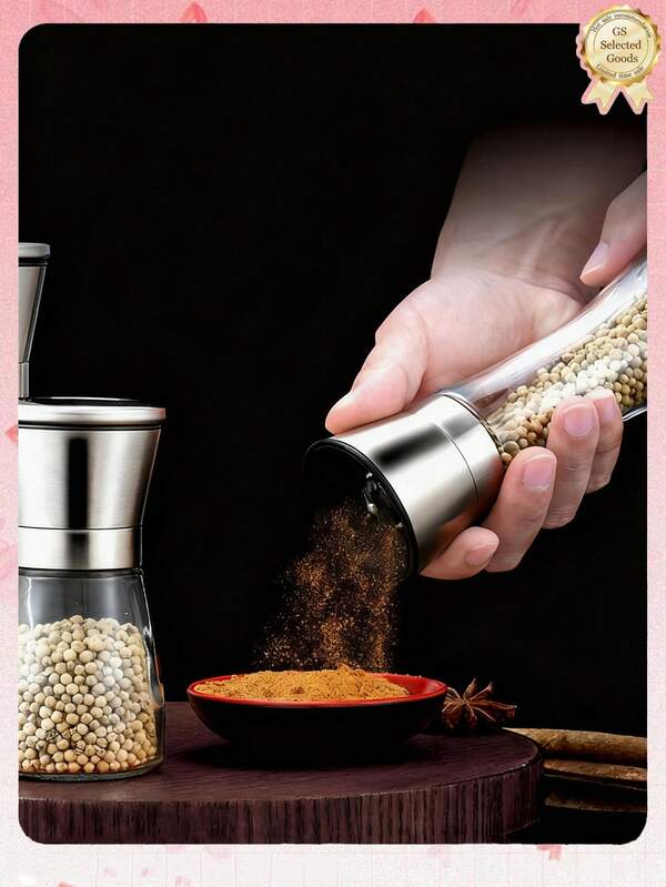 1 قطعة طاحونة توابل يدوية، طاحونة فلفل، قابلة للضبط بدرجات خشونة مختلفة، سهلة التنظيف، مقبض مريح، طحن سريع، حجمان مختلفان، إغلاق محكم، لا تحتاج بطاريات، مناسبة للمنزل والنزهات والتجمعات وعيد الميلاد ورأس السنة