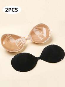 2pcs Adhesive 3CM Thickness Push Up Bra, Backless Strapless Bra Dress Invisible Bra, Reusable Breast Enlargement Bra