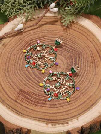 1 Pair Fashionable Colorful Drip Oil Lighting Christmas Pendant Earrings,Y European & American Christmas Ornament Earrings