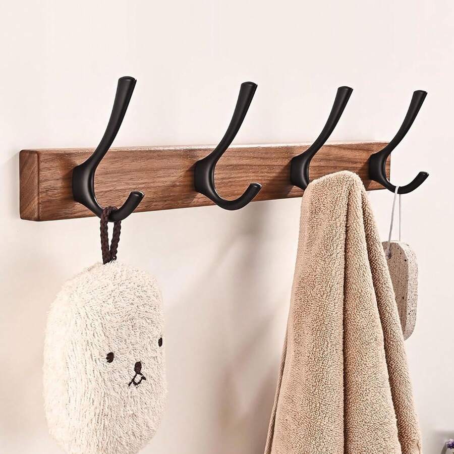 Wood Coat Rack Wall Mount With 4 Hooks, Heavy Duty Wooden Jacket Hanger Door Mounted For Decorative Entryway And Bathroom Hanging Towel Backpack Purse Clothes Hat Key Black, Rustic Modern Farmhouse Wall‑Mounted Hook Organizer For Hallway Bedroom Mudroom Closet Dorm Office Porch, Space‑Saving Sturdy Coat And Accessory Storage, Versatile Multipurpose Hook Rail For Seasonal Gift Idea - Multicolor - View 1