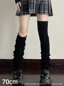 半双装女士大象罗纹针织长腿套，舒适学院风，过膝长款，适合各种日常穿着，温暖舒适