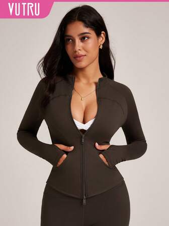 VUTRU Sidoficka med dragkedja, figurnära sportjacka, Yoga, Fitness, Löpning