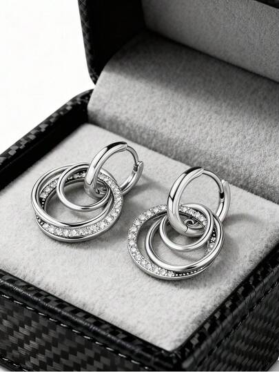 1 par de pendientes de aro de círculo de plata de ley 925 con circonita cúbica, pendientes de aro de círculo para mujer, joyería fina, regalo que se adapta al uso diario, de fiesta, de compras, de festival, de banquete y de fiesta