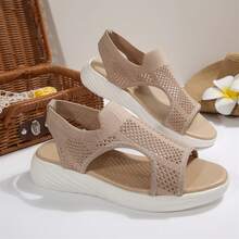 Travel Ready Wedges Sandals For Women Comfortable Ankle Strap High Heel Wedges Summer Beach Open Toe Walking Shoes Outdoor Platform Sandals - 米色 - 查看 2