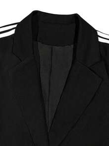 优雅休闲撞色条纹中长款西装外套 - 黑色 - 查看 7